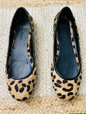 Banana Republic Cheetah Leopard Animal Print Calf Hair Leather Ballet Flats  7